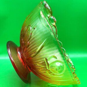 VTG Jeannette Carnival Glass Iris Herringbone Ruffled Pedestal Candy Dish Red